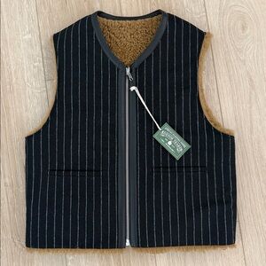 Denim Tears Men's MVP Reversible Striped Black and Brown Shearling Vest